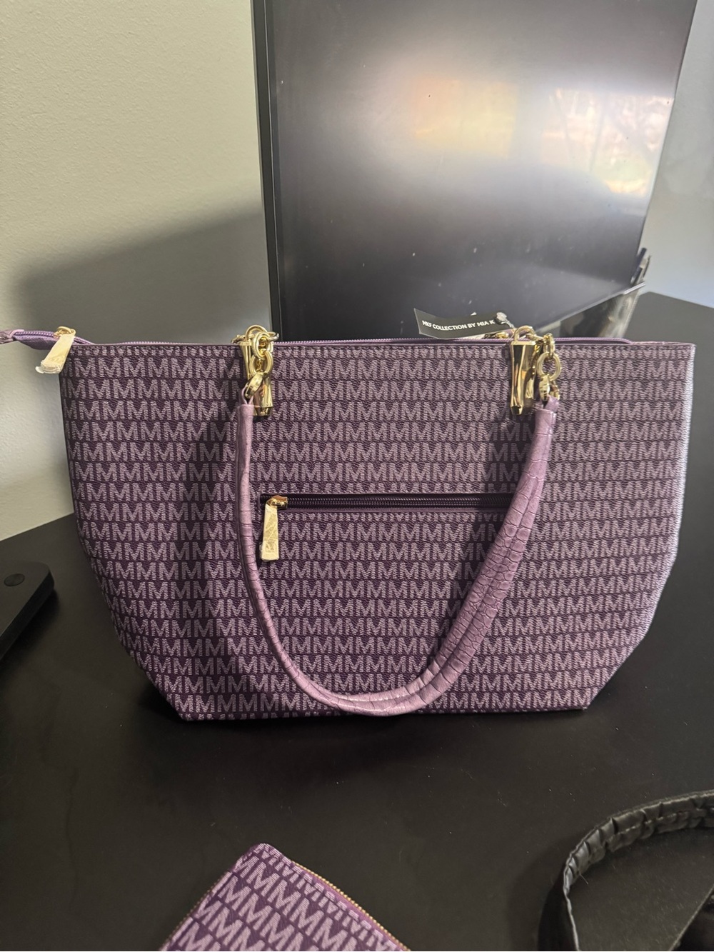 Purple Monogram Tote Bag with Gold Hardware